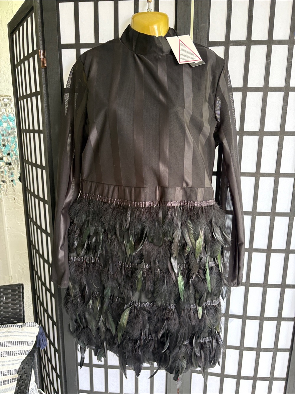 Boohoo Black Feather Trim Mini Dress